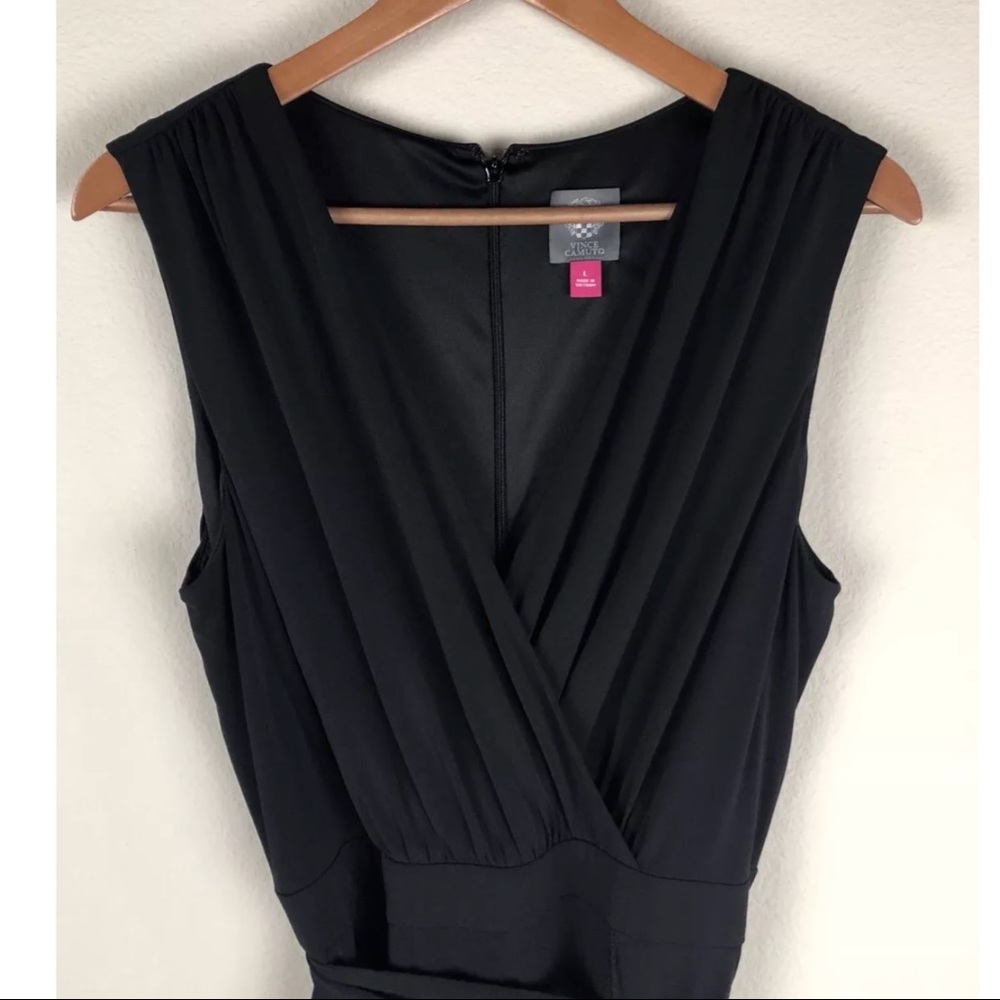 Vince Camuto Sleek V Neck Wrap Wide Palazzo Leg Black Jumpsuit ~L - Picture 4 of 7